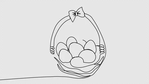 Eggs in a basket, one line drawing animation. Video clip with alpha channel. Stock Footage 264118749