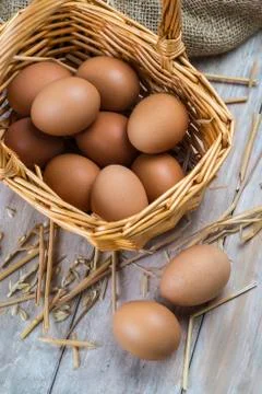 Eggs in a basket Stock Photos