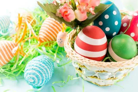 Eggs in the basket Stock Photos