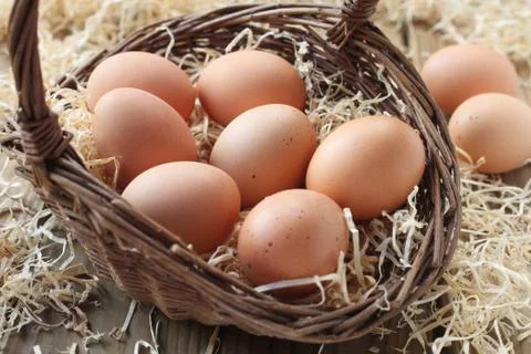 Eggs In A Basket Stock Photos