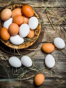 Eggs in a basket. Fotos de archivo