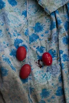 Eggs being painted in for the Easter in a rural area Stock Photos