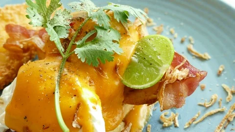 Eggs Benedict with Bacon Stock Footage