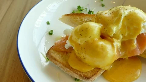 Eggs Benedict with Smoked Salmon Stock Footage