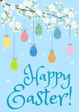 Eggs on blooming spring tree Illustrazione stock