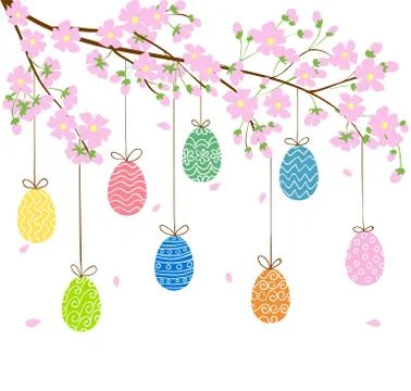 Eggs on blooming spring tree Stock Illustration