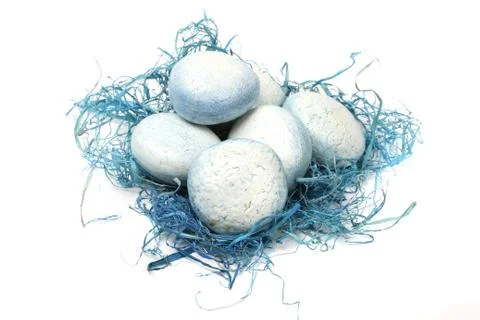 Eggs in blue nest Stock-Fotos
