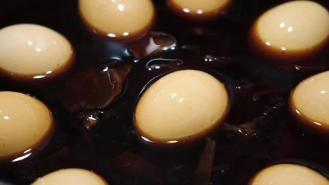 The eggs boiled in pot with onion peels for coloring. Preparation for Ester Stock Footage 260814188