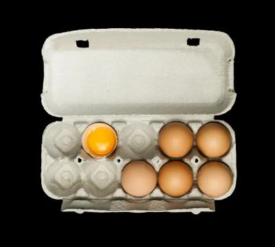 Eggs box and aggs inside Stock Photos