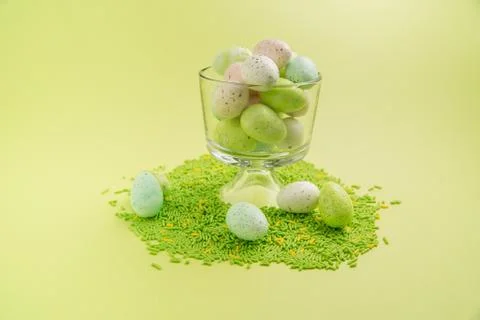 Eggs on bright spring background Stock Photos