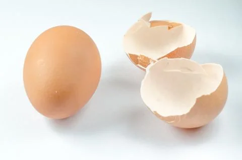Eggs broken on isolated white background Stock Photos