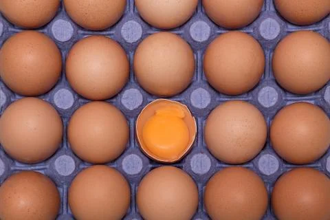 Eggs with broken one Stock Photos