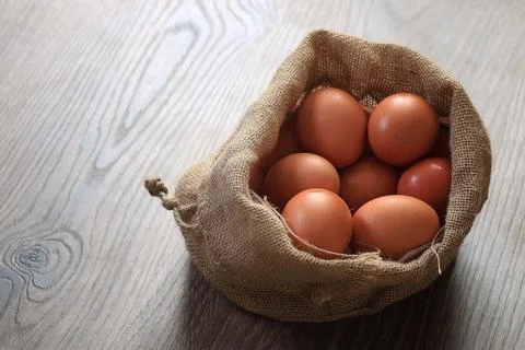Eggs burlap rustic style 스톡 사진