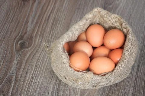 Eggs burlap rustic style Stockfoto's