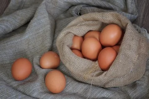 Eggs burlap rustic style Stockfoto's