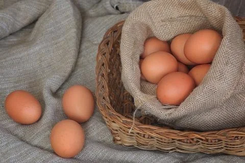 Eggs burlap rustic style Stockfoto's