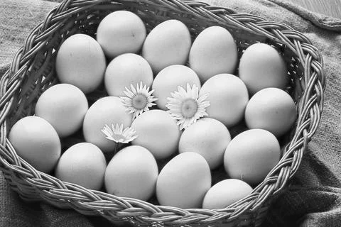 Eggs burlap rustic style 스톡 사진
