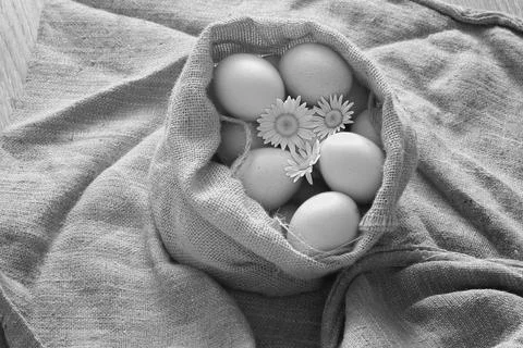 Eggs burlap rustic style Stockfoto's