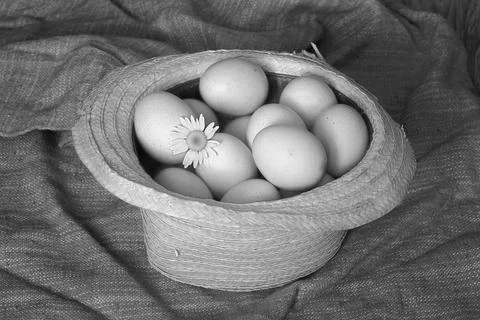 Eggs burlap rustic style 스톡 사진