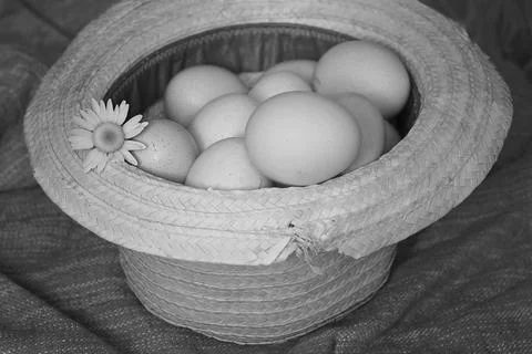 Eggs burlap rustic style 스톡 사진