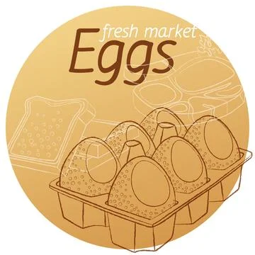 Eggs in carton hand drawn linear illustration. Vector icon on beige background Stock Illustration