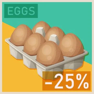 Eggs in carton illustration. Cartoon vector design graphic for supermarket promo Stock Illustration