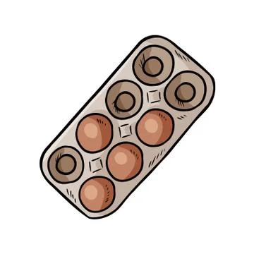 Eggs in carton pack hand drawn vector outline doodle icon. Eggs in eco box to Stock Illustration