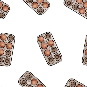 Eggs in carton pack seamless border doodles pattern. Eggs in eco box top view Illustrazione stock
