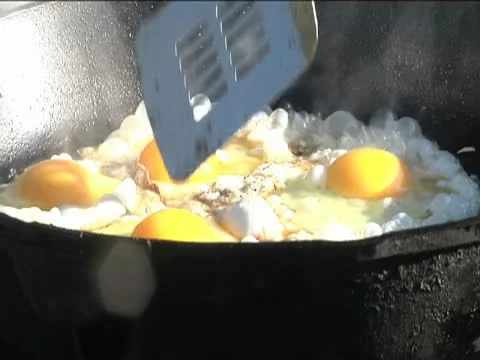 Eggs In Cast Iron Frying Pan 库存影片 9046637