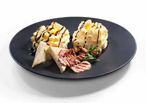 Eggs in clouds with roasted bacon Stock Photos