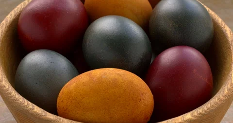 Eggs colored in organic dyes. Easter concept. Stock Footage 297379092