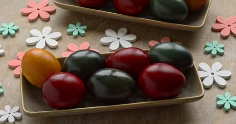 Eggs colored with organic dyes Stock Footage 330134757