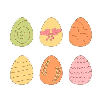 Eggs colored pattern leaves stars set elements Stock Illustration