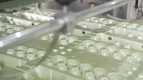 Eggs containers production line Stock Footage 148438025