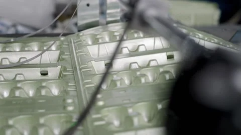 Eggs containers production line Stock Footage 148438057