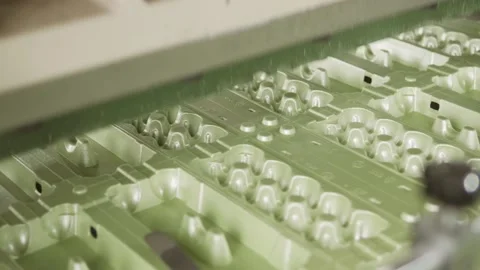 Eggs containers production line Stock Footage 148438094
