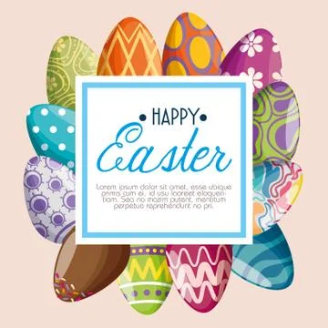 Eggs decoration with emblem message to easter event Stock Illustration
