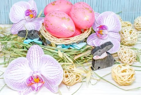 Eggs in Easter nest Stock Photos