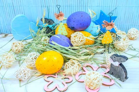 Eggs in Easter nest Stock Photos