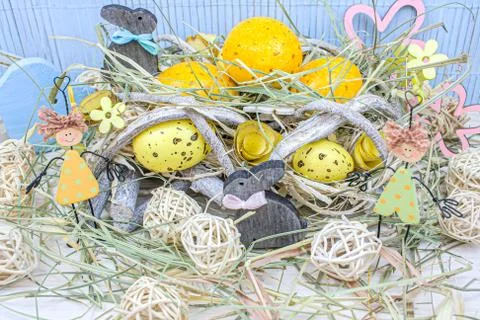 Eggs in Easter nest Stock Photos
