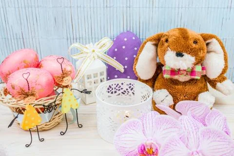 Eggs in Easter nest Stock Photos