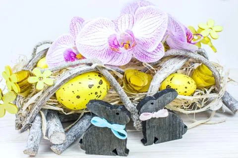 Eggs in Easter nest Stock Photos