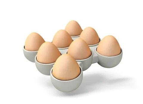 Eggs in egg tray, Brown Eggs in White Egg Cups isolated 3D Vector Stock Illustration