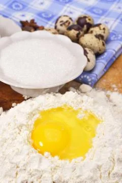 Eggs with flour Stock Photos