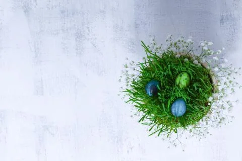 Eggs with flowers on a white background. Easter Symbols Stock Photos