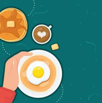 Eggs frieds and pancakes Stock Illustration