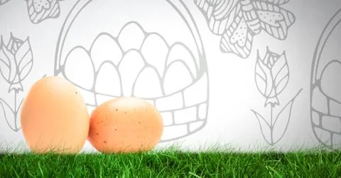 Eggs in front of pattern Stockfoto's