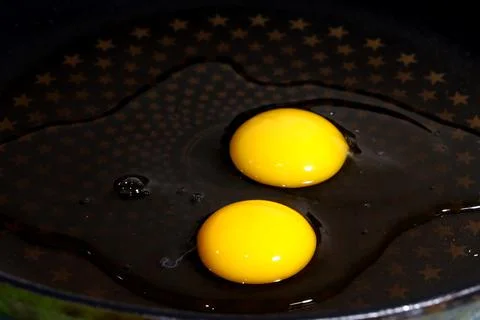 Eggs in the frying pan Stock Photos