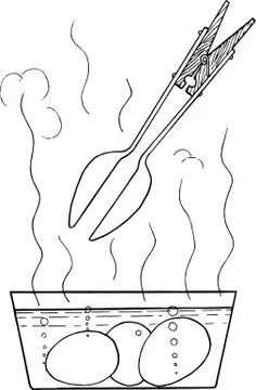 Eggs get from boiling water. Schematic drawing Stock Illustration
