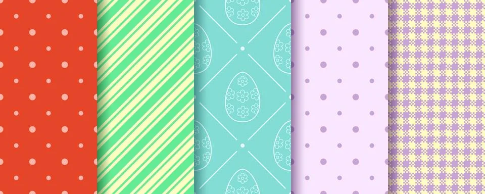 Eggs, Gingham, Polka Dot and Striped pattern designs collection. Easter seaml Illustrazione stock